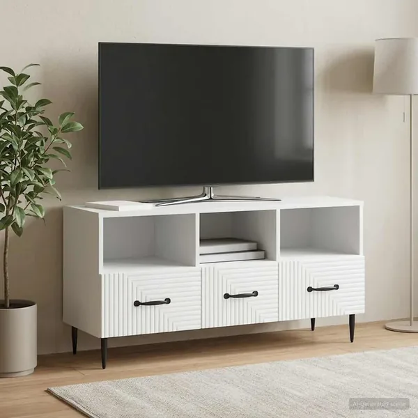 Meuble TV Blanc 102 x 34,5 x 50 cm Bois d'ingénierie