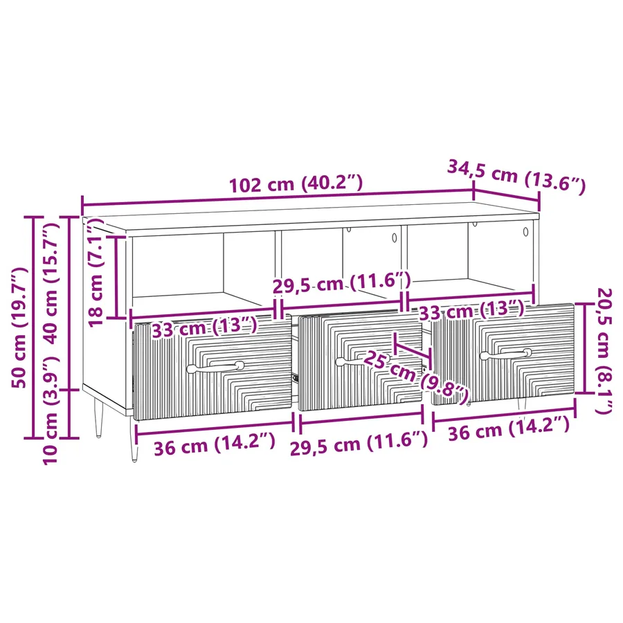 Meuble TV Blanc 102 x 34,5 x 50 cm Bois d'ingénierie - 11