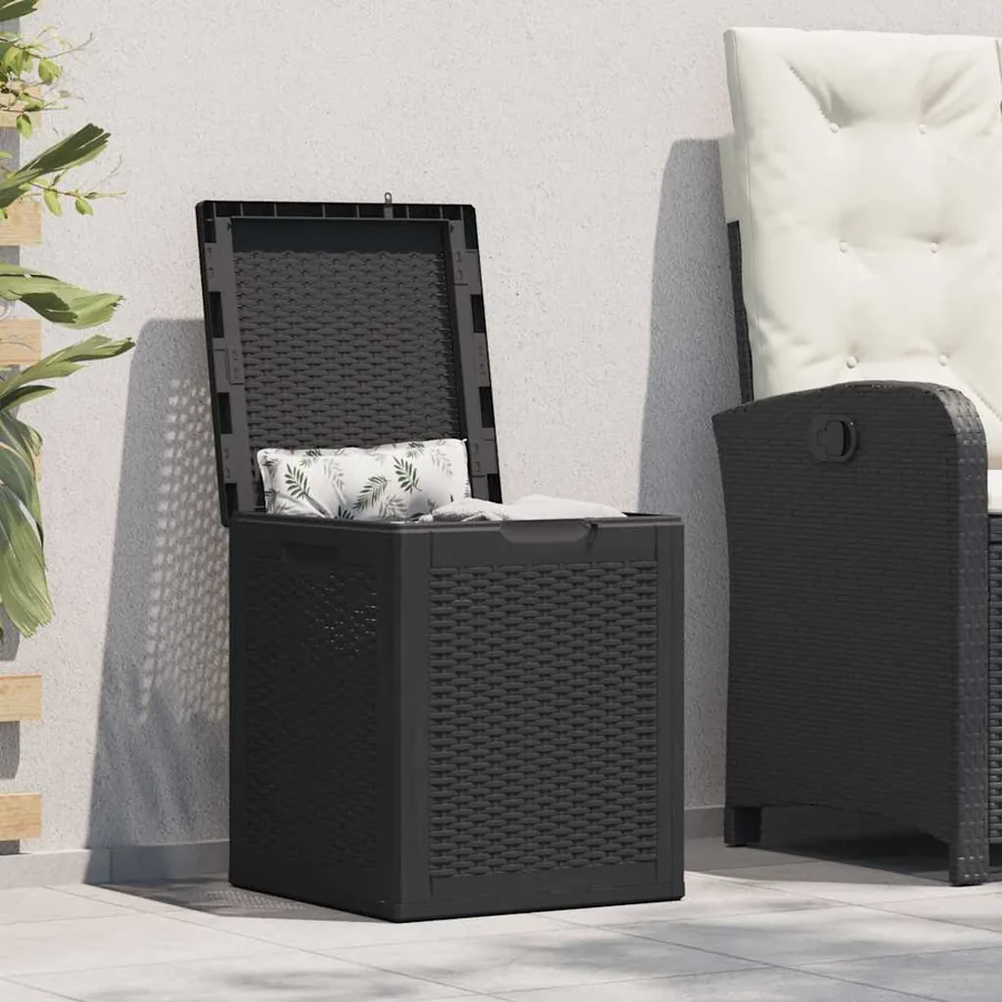 Boîte de rangement de jardin 90 L Noir PP Rotin