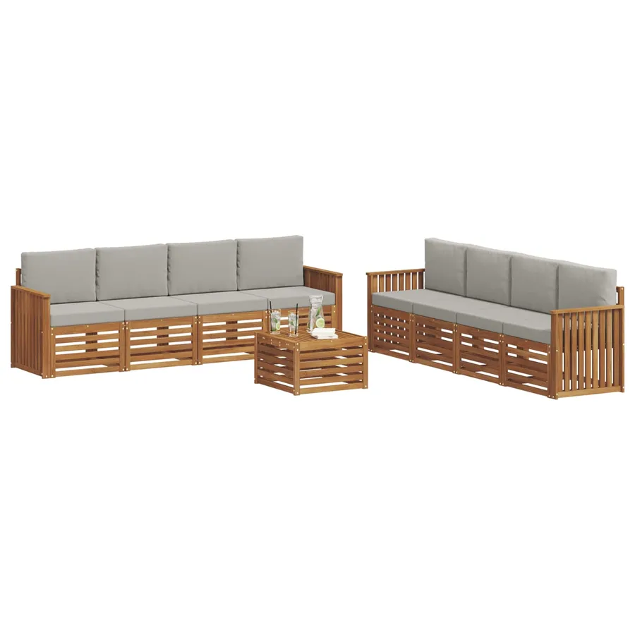 Ensembles de canapés avec coussin 9 pcs Gris Naturel et Clair - 3