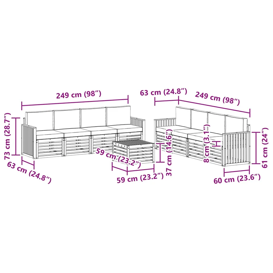Ensembles de canapés avec coussin 9 pcs Gris Naturel et Clair - 9