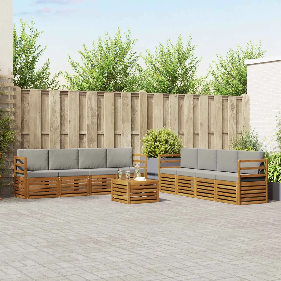 Ensembles de canapés avec coussin 9 pcs Gris Naturel et Clair