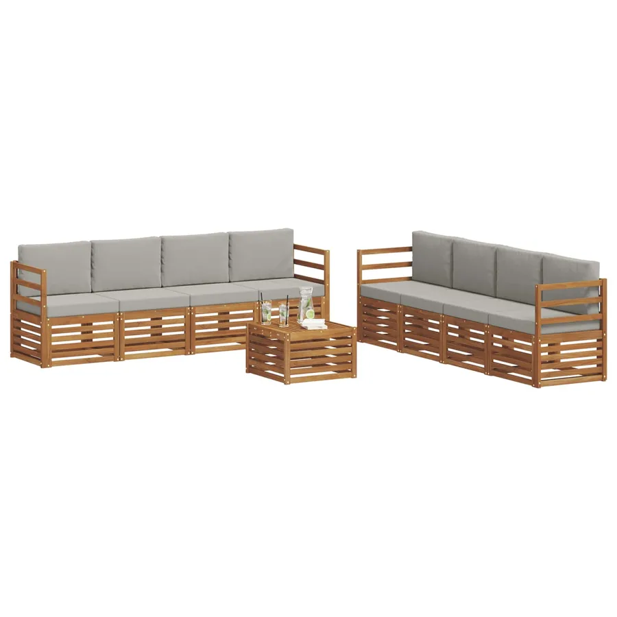 Ensembles de canapés avec coussin 9 pcs Gris Naturel et Clair - 3