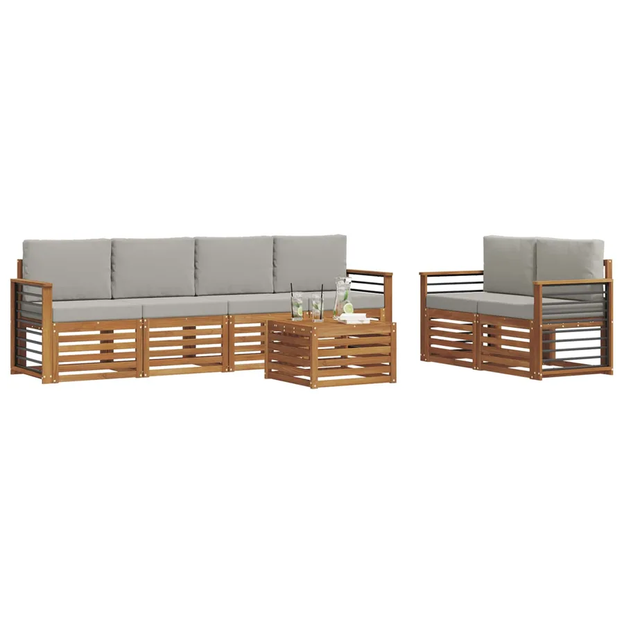 Ensemble de canapés d'extérieur 7 pcs Gris Naturel et Clair - 3