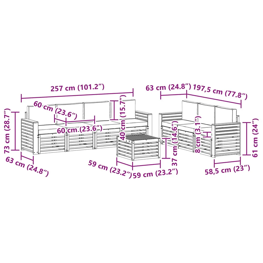 Ensembles de canapés avec coussin 8 pcs Gris Naturel et Clair - 9