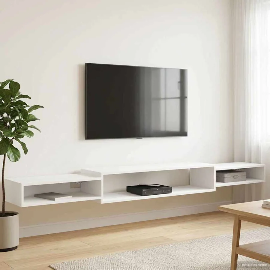 Meuble TV mural Montage mural Blanc 220 x 28 x 21 cm