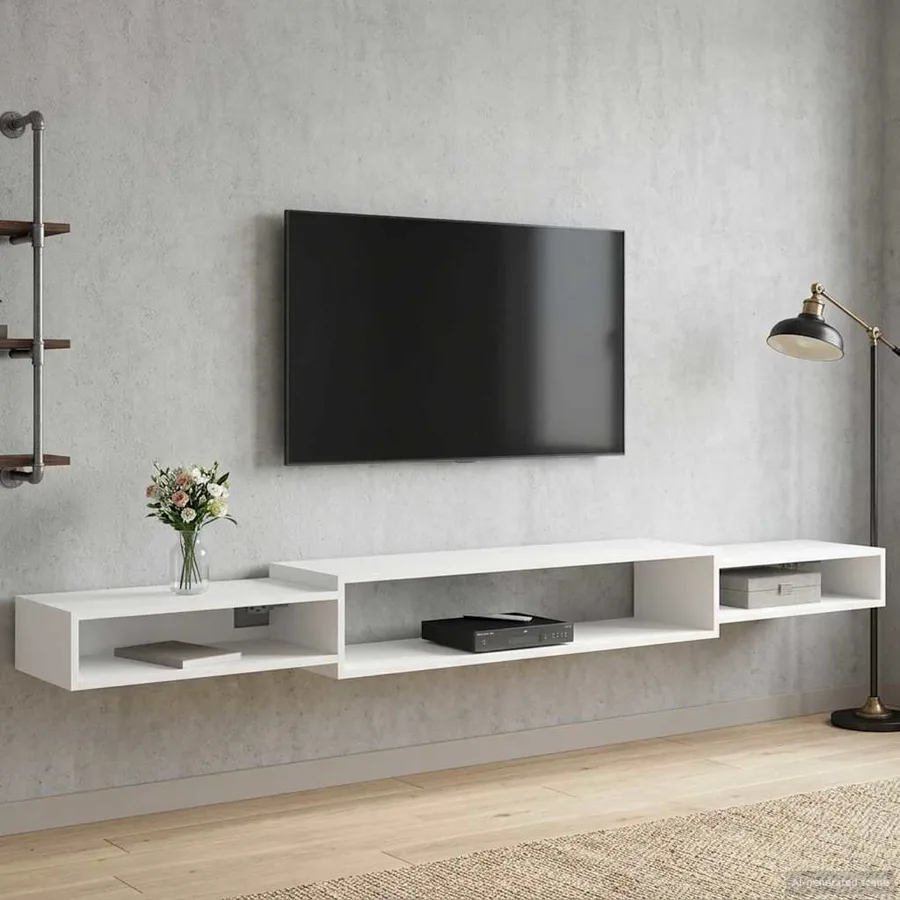 Meuble TV mural Montage mural Blanc 220 x 28 x 21 cm - 4