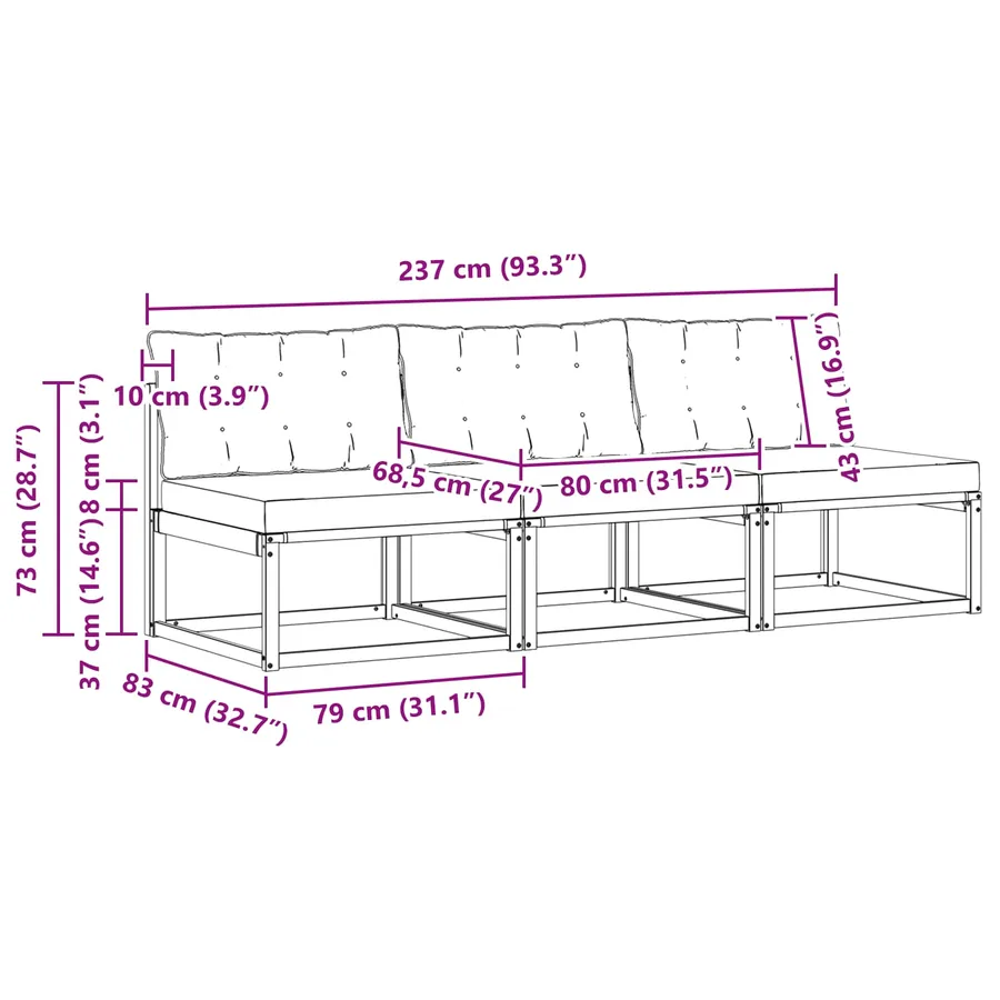 3 Pièce Sofa de milieu extérieur - 12