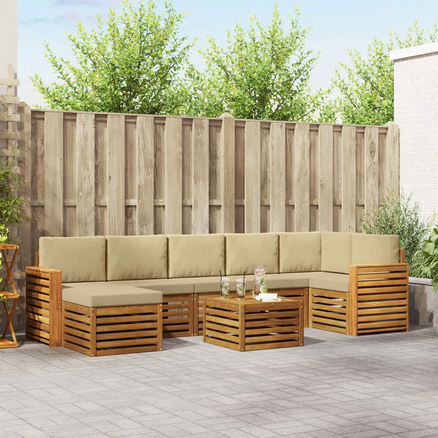 Ensemble de canapés d'extérieur 8 pcs Naturel et Beige