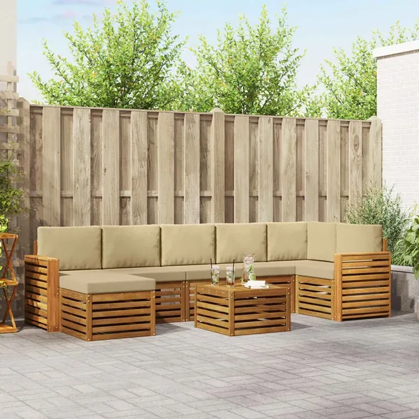 Ensemble de canapés d'extérieur 8 pcs Naturel et Beige