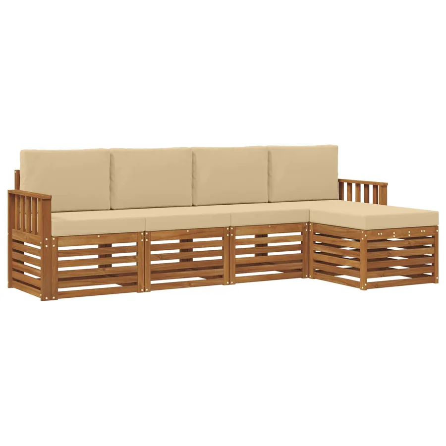 Ensemble de canapés d'extérieur 5 pcs Naturel et Beige - 2