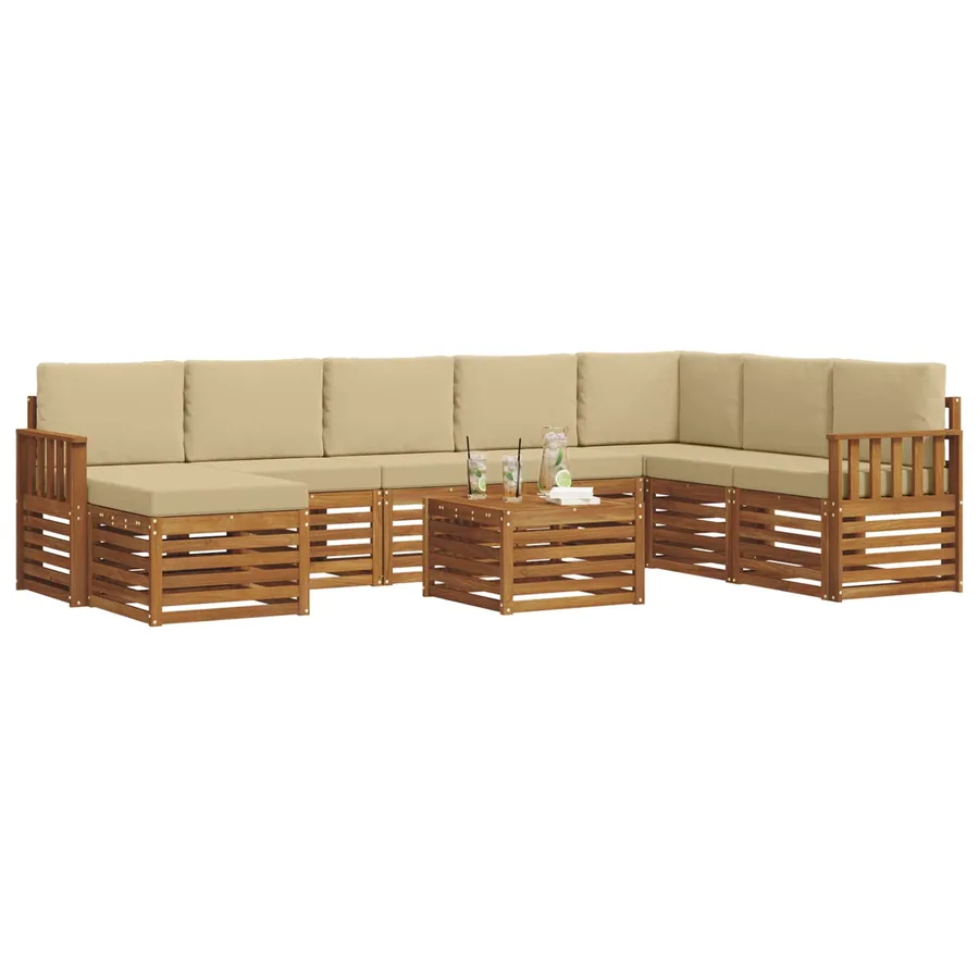 Ensemble de canapés d'extérieur 9 pcs Naturel et Beige - 3