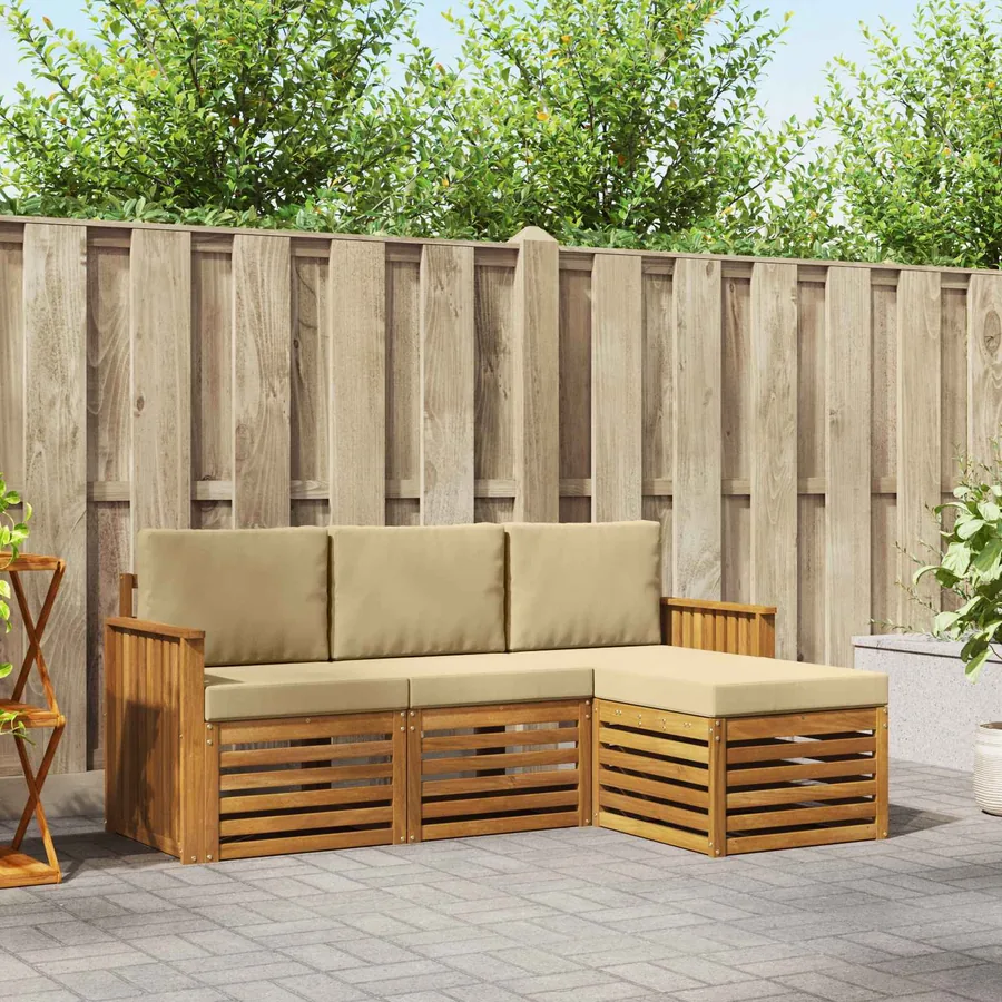Ensemble de canapés d'extérieur 4 pcs Naturel et Beige
