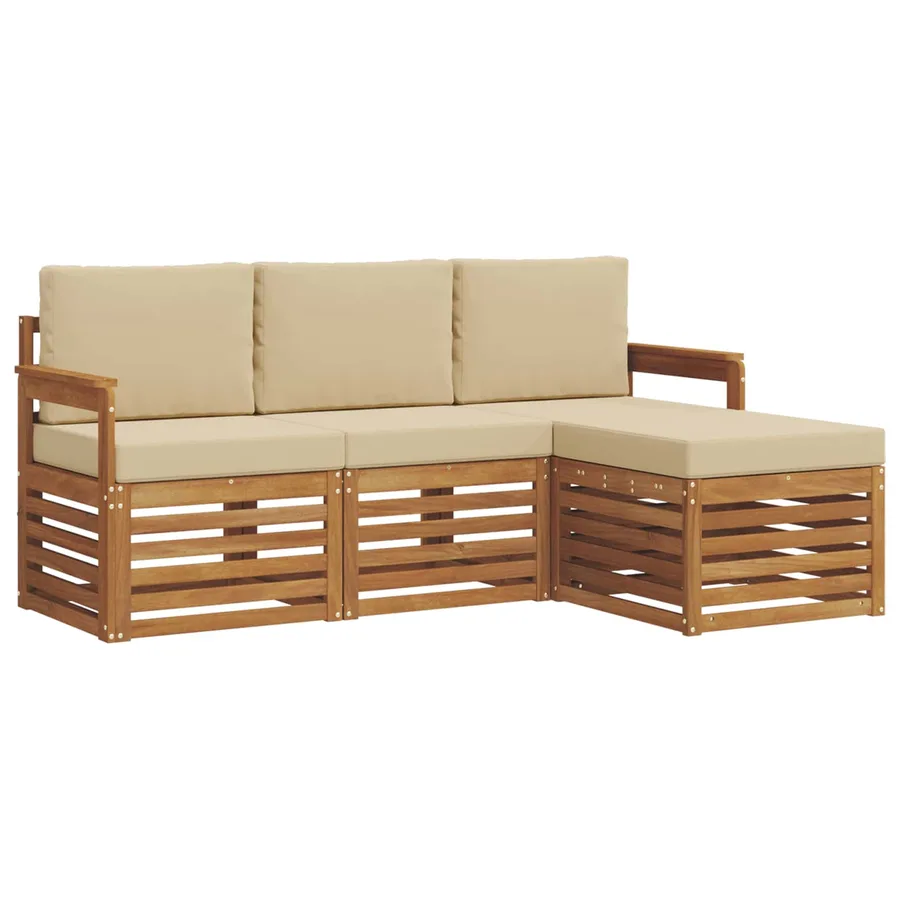 Ensemble de canapés d'extérieur 4 pcs Naturel et Beige - 2