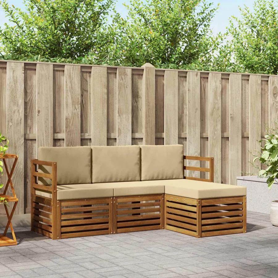 Ensemble de canapés d'extérieur 4 pcs Naturel et Beige