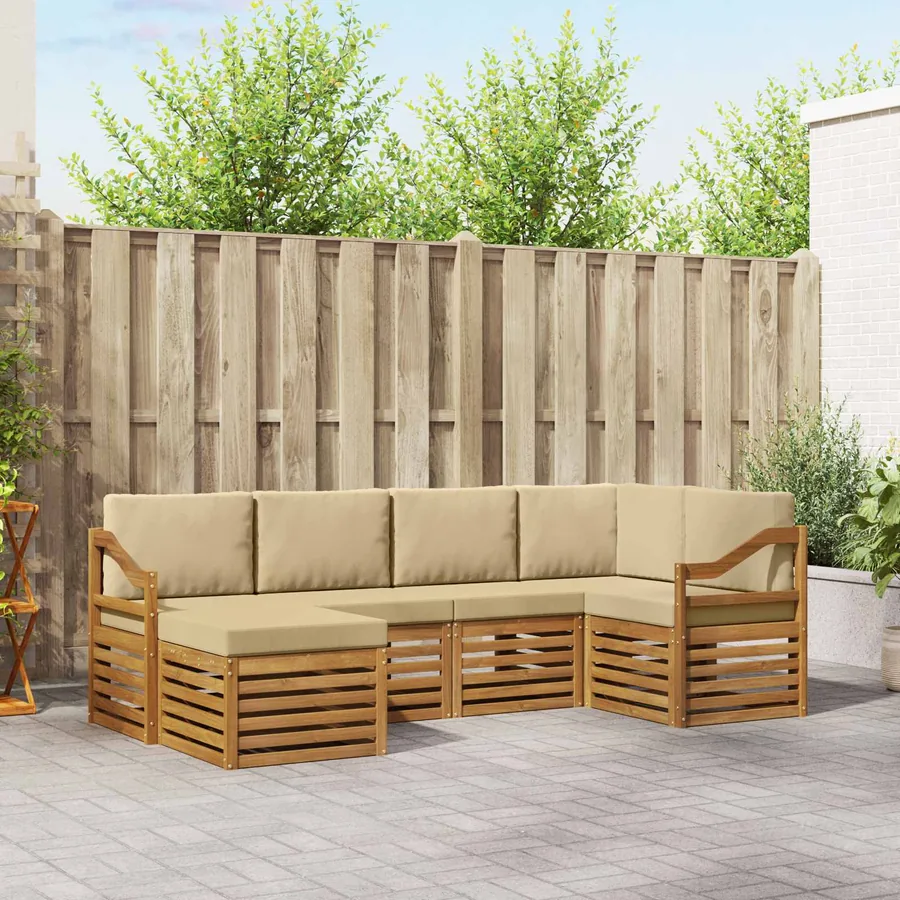 Ensemble de canapé d'angle avec coussin 6 pcs Naturel et Beige