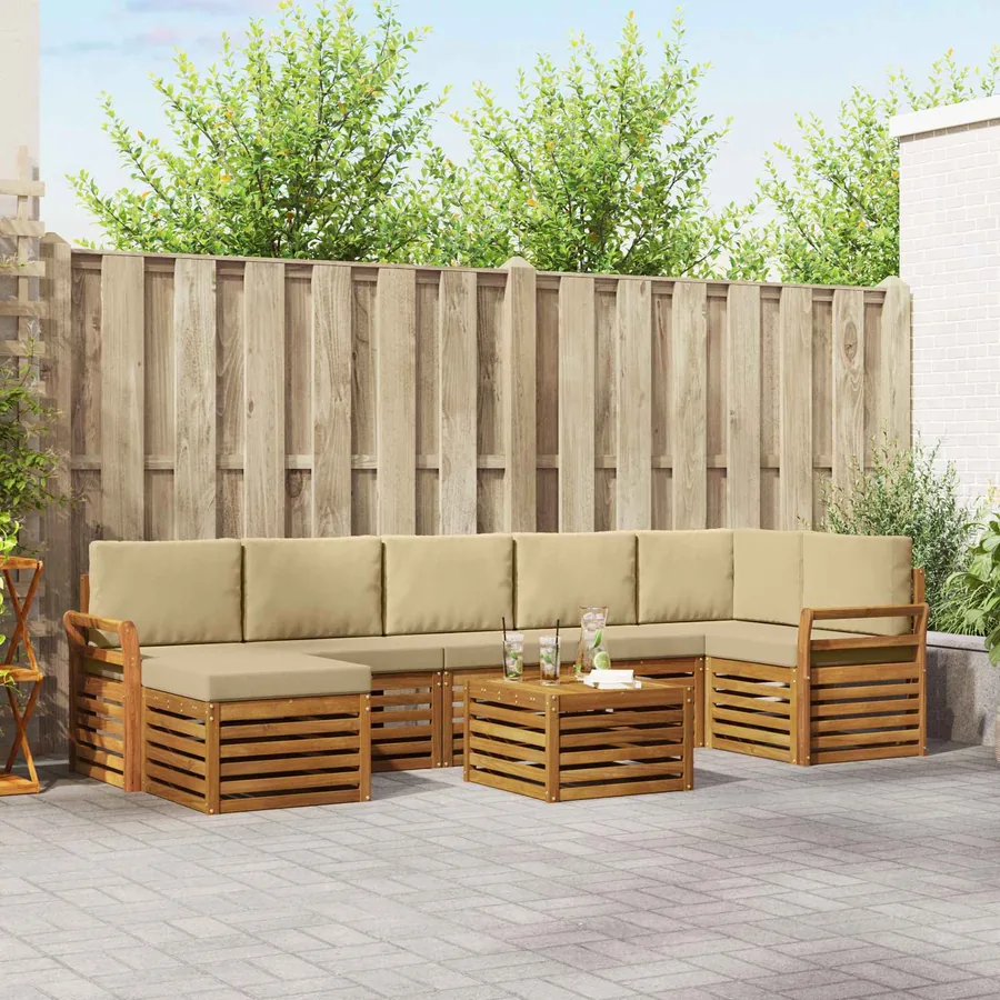 Ensemble de canapés d'extérieur 8 pcs Naturel et Beige