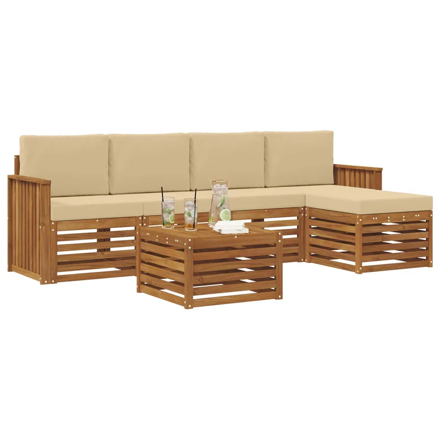 Ensemble de canapés d'extérieur 6 pcs Naturel et Beige - 3