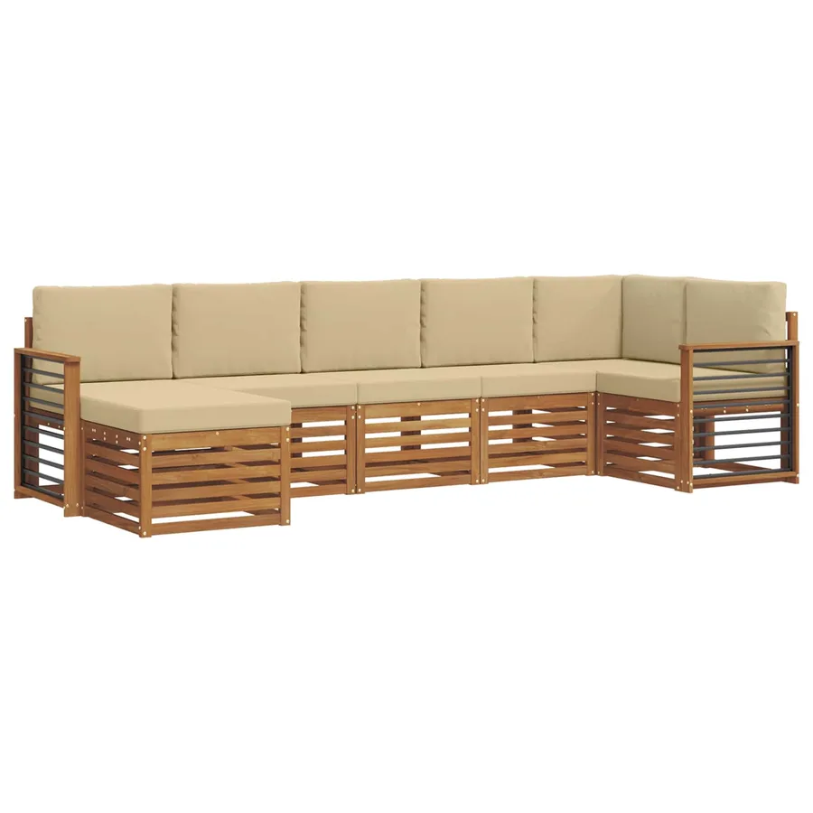Ensemble de canapé d'angle avec coussin 7 pcs Naturel et Beige - 2