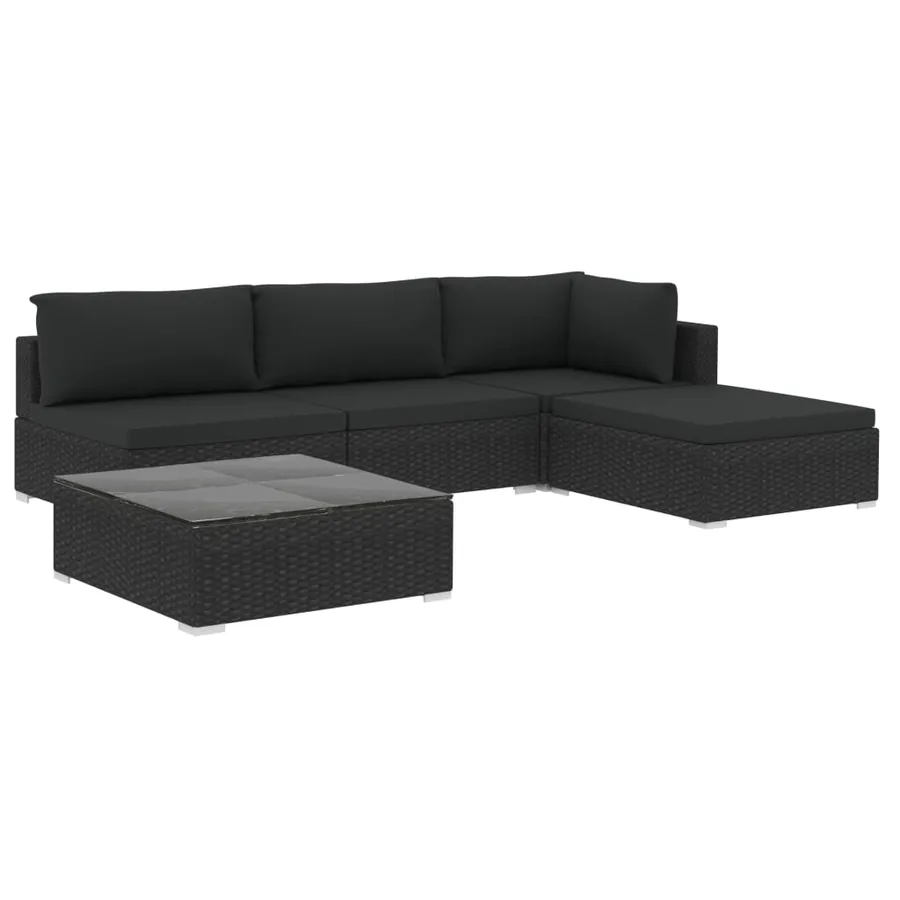 Salon de jardin 5 pcs avec coussins résine tressée noir - 2