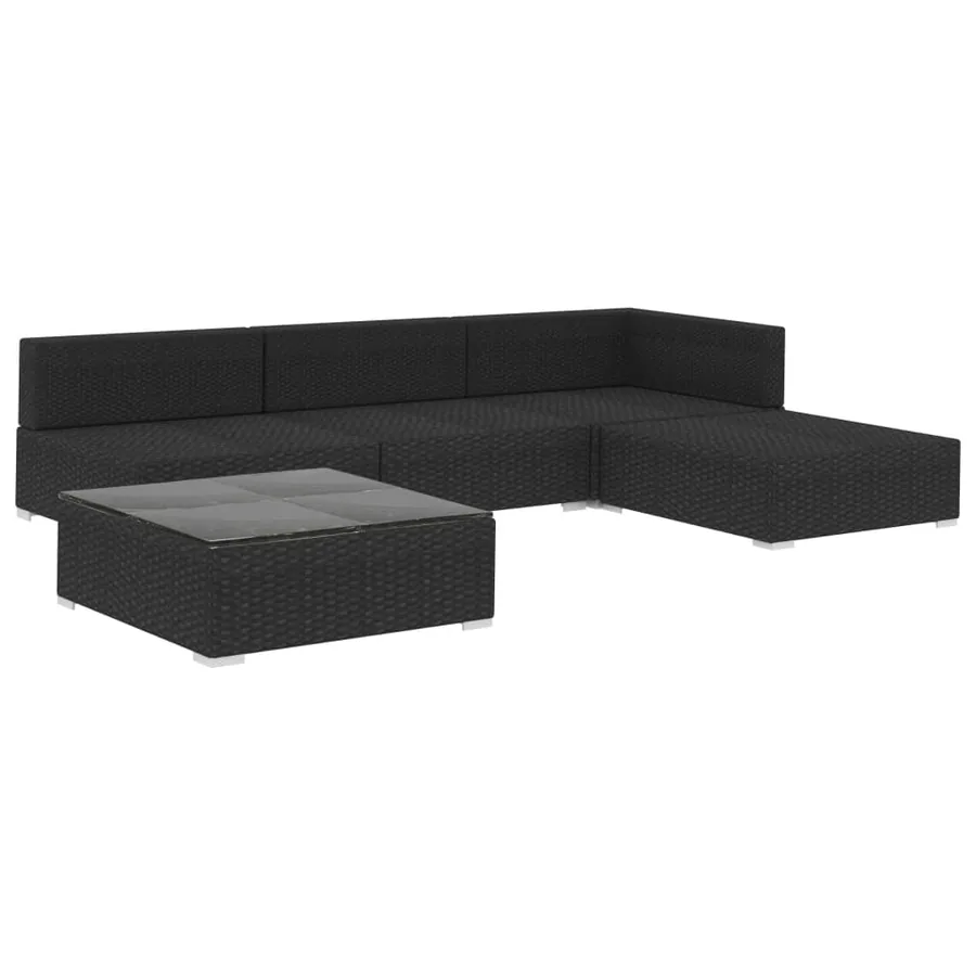 Salon de jardin 5 pcs avec coussins résine tressée noir - 3