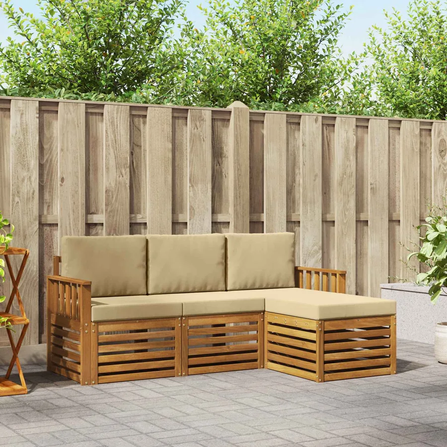 Ensemble de canapés d'extérieur 4 pcs Naturel et Beige