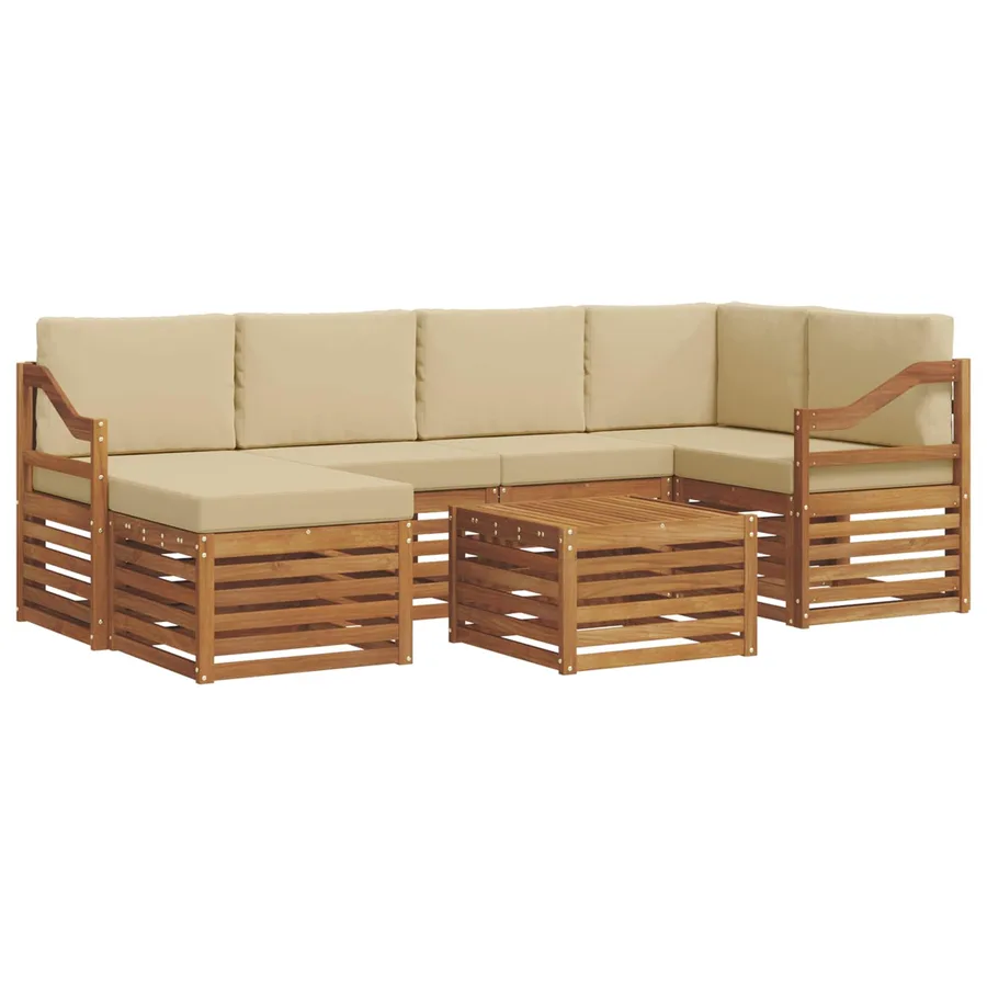 Ensemble de canapé d'angle avec coussin 7 pcs Naturel et Beige - 2