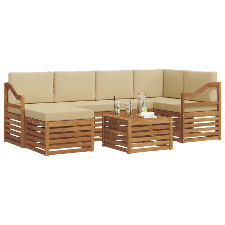 Ensemble de canapé d'angle avec coussin 7 pcs Naturel et Beige - 3