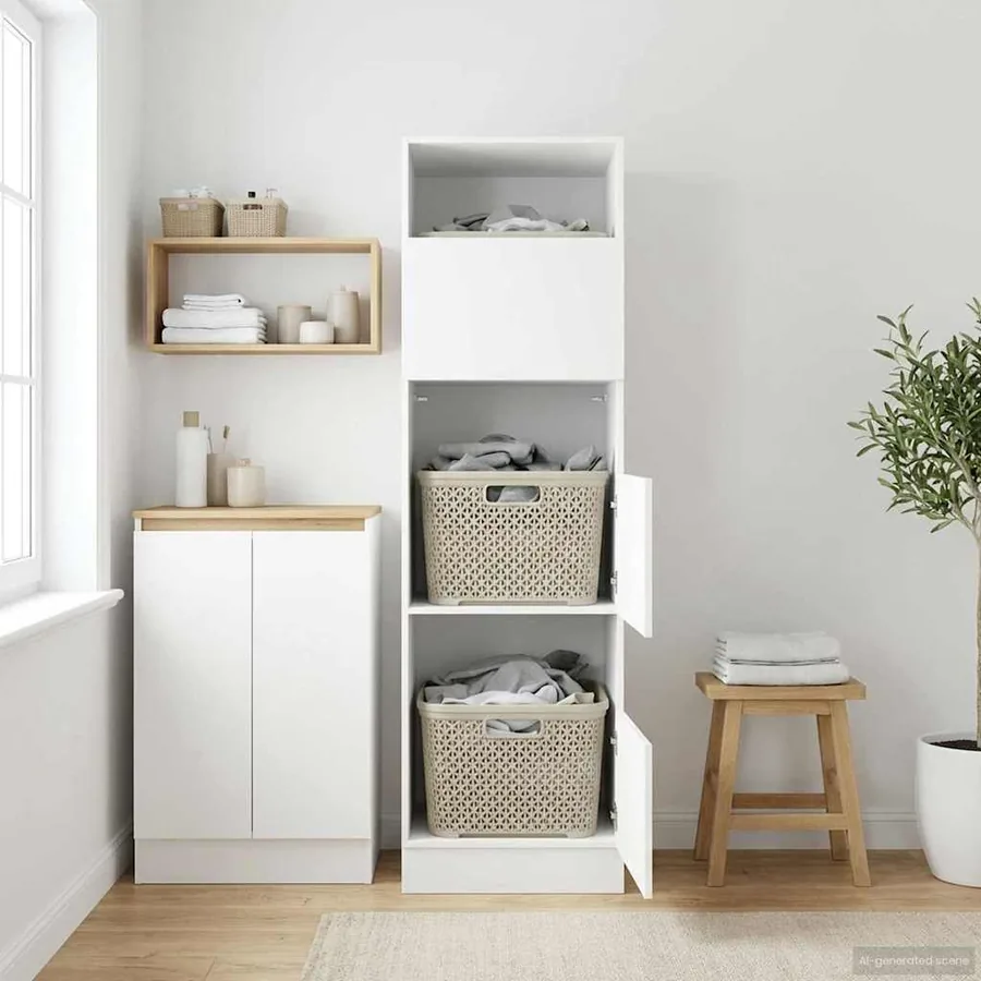 Armoire à Laver avec stockage Blanc Bois d'ingénierie