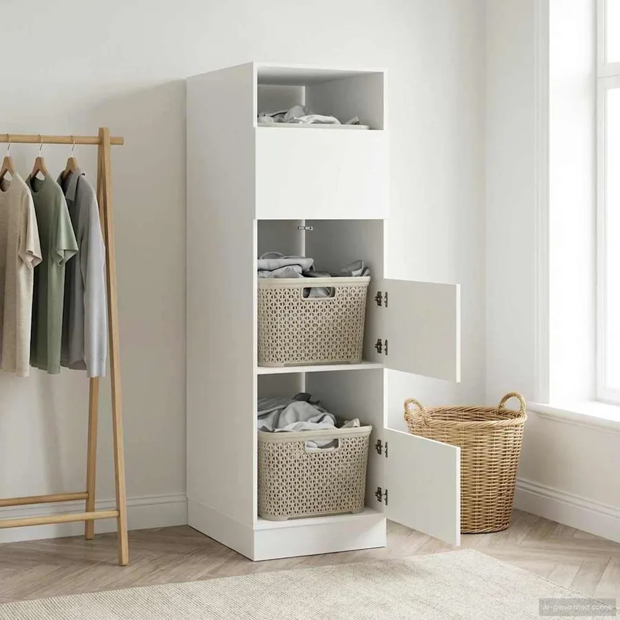 Armoire à Laver avec stockage Blanc Bois d'ingénierie - 4