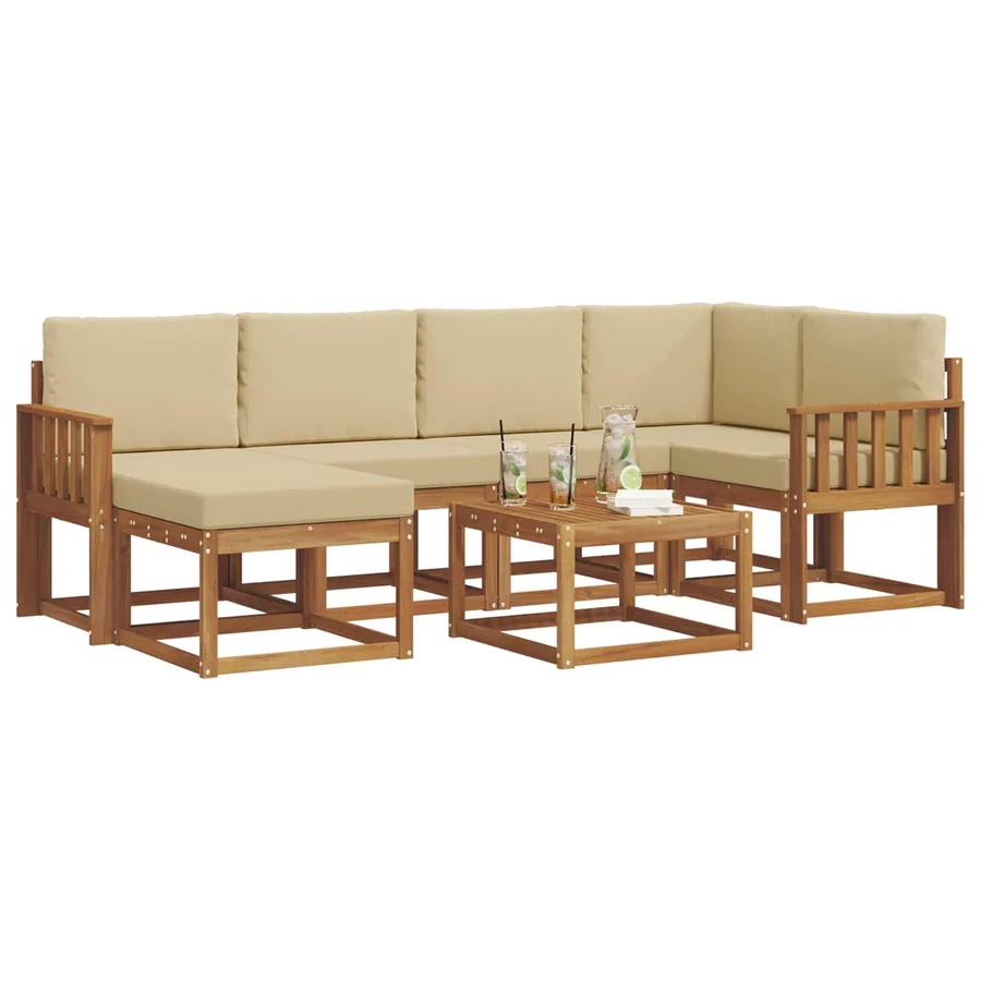 Ensemble de canapés d'extérieur 7 pcs Naturel et Beige - 3