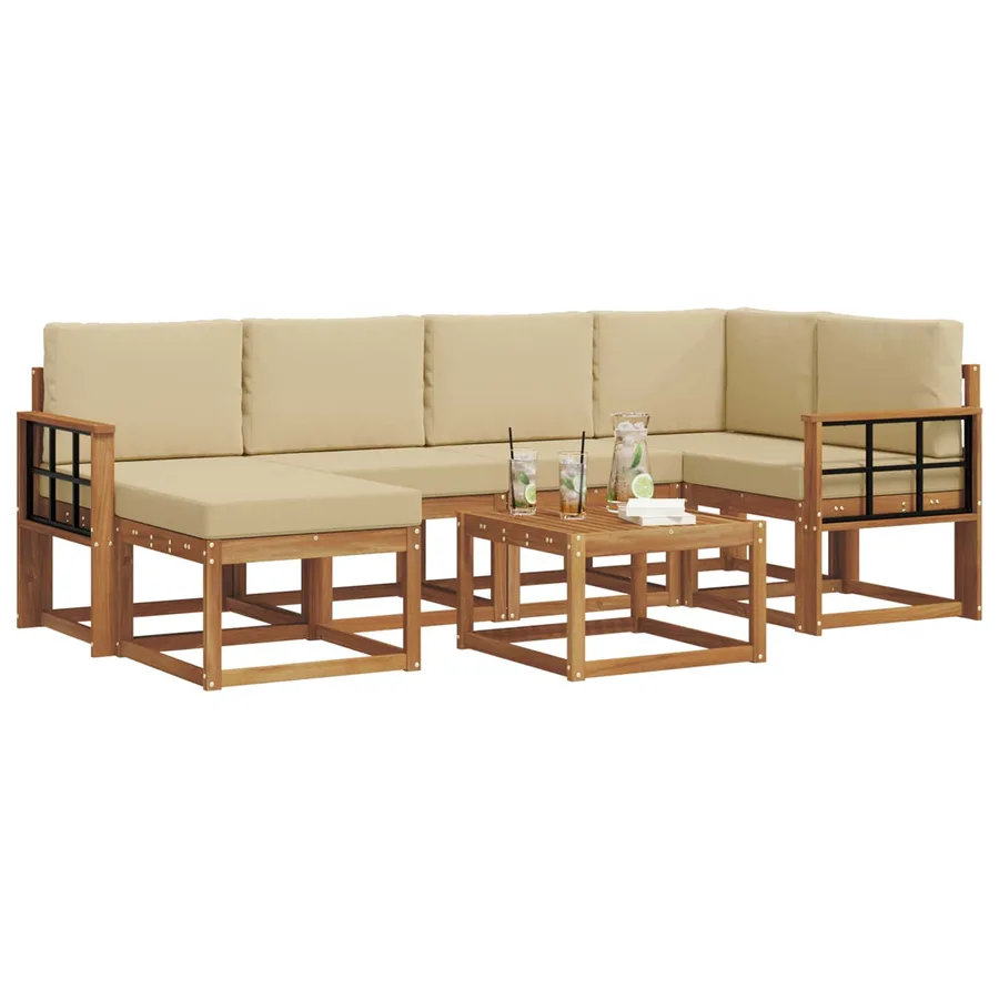 Ensemble de canapés d'extérieur 7 pcs Naturel et Beige - 3