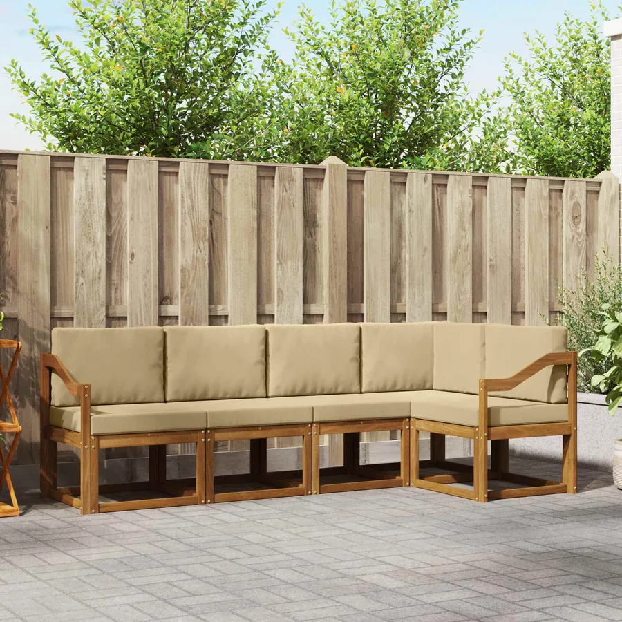 Ensemble de canapés d'extérieur 5 pcs Naturel et Beige
