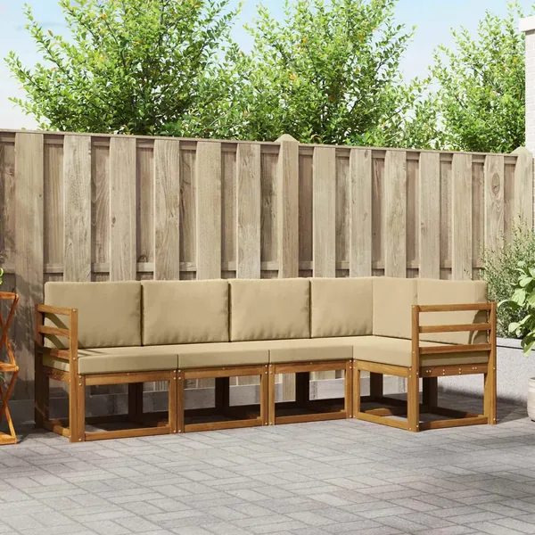 Ensemble de canapés d'extérieur 5 pcs Naturel et Beige
