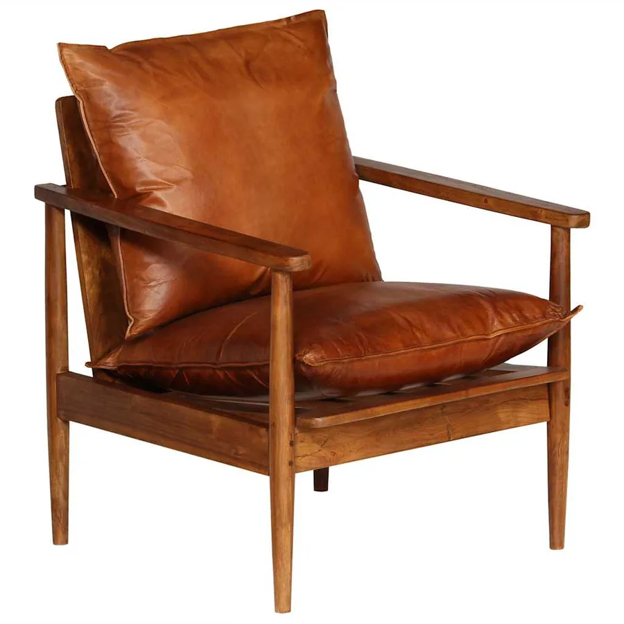 Fauteuil Marron Cuir véritable avec bois d'acacia - 10