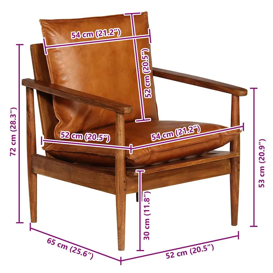 Fauteuil Marron Cuir véritable avec bois d'acacia - 16