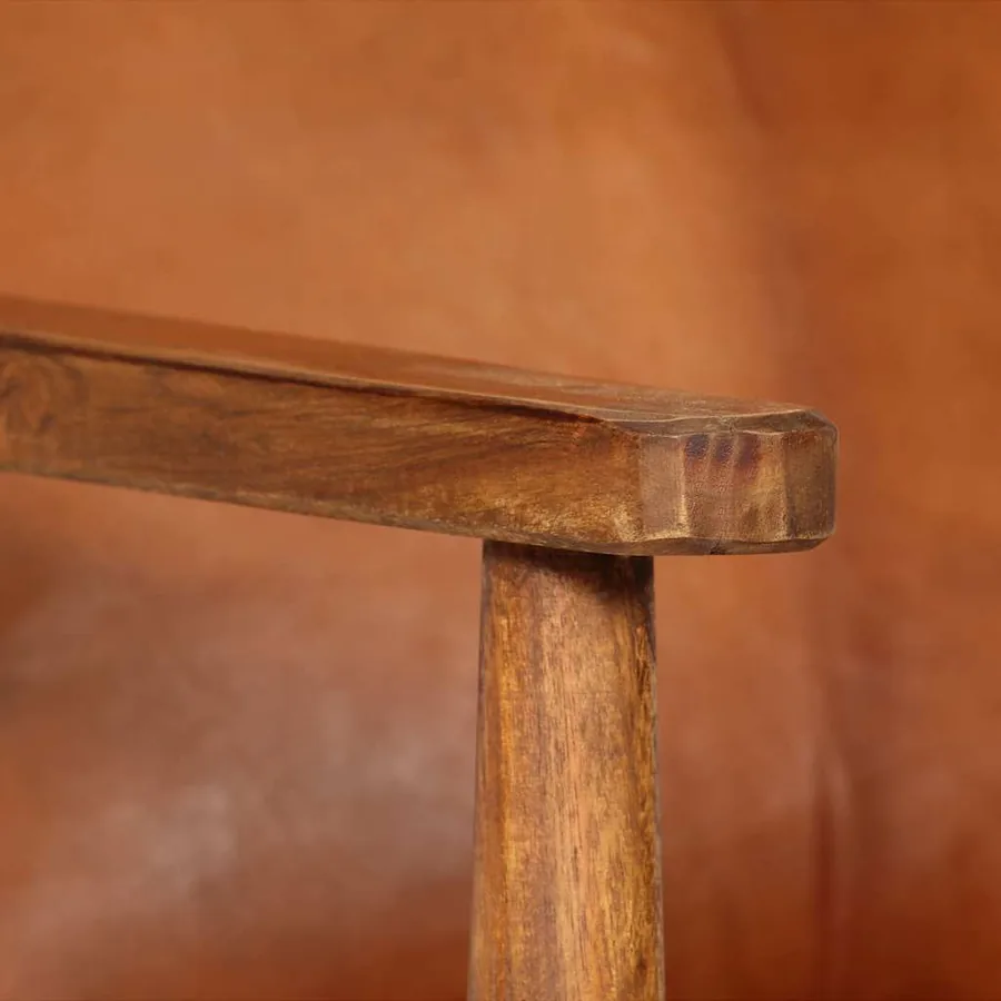 Fauteuil Marron Cuir véritable avec bois d'acacia - 8