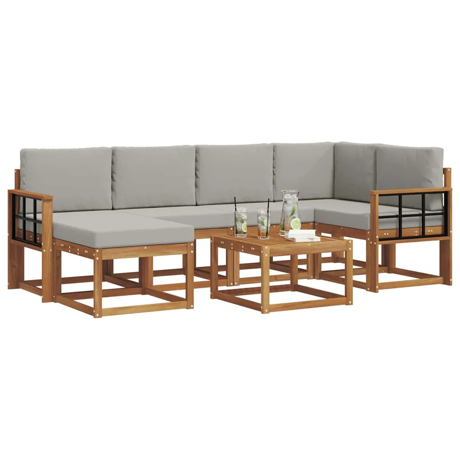 Ensemble de canapés d'extérieur 7 pcs Gris Naturel et Clair - 3