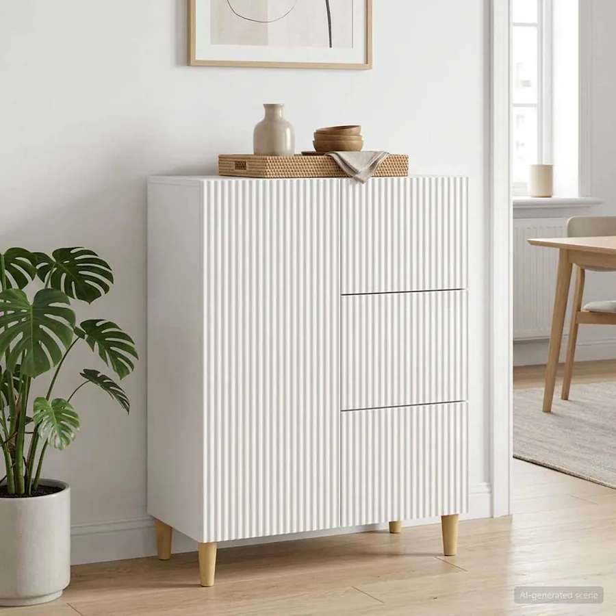 Buffet Blanc brillant 66 x 34,5 x 90 cm Bois d'ingénierie