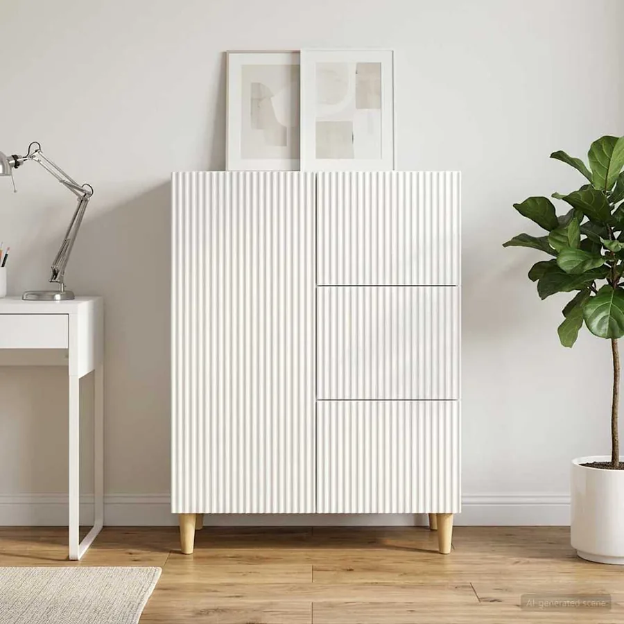 Buffet Blanc brillant 66 x 34,5 x 90 cm Bois d'ingénierie - 4