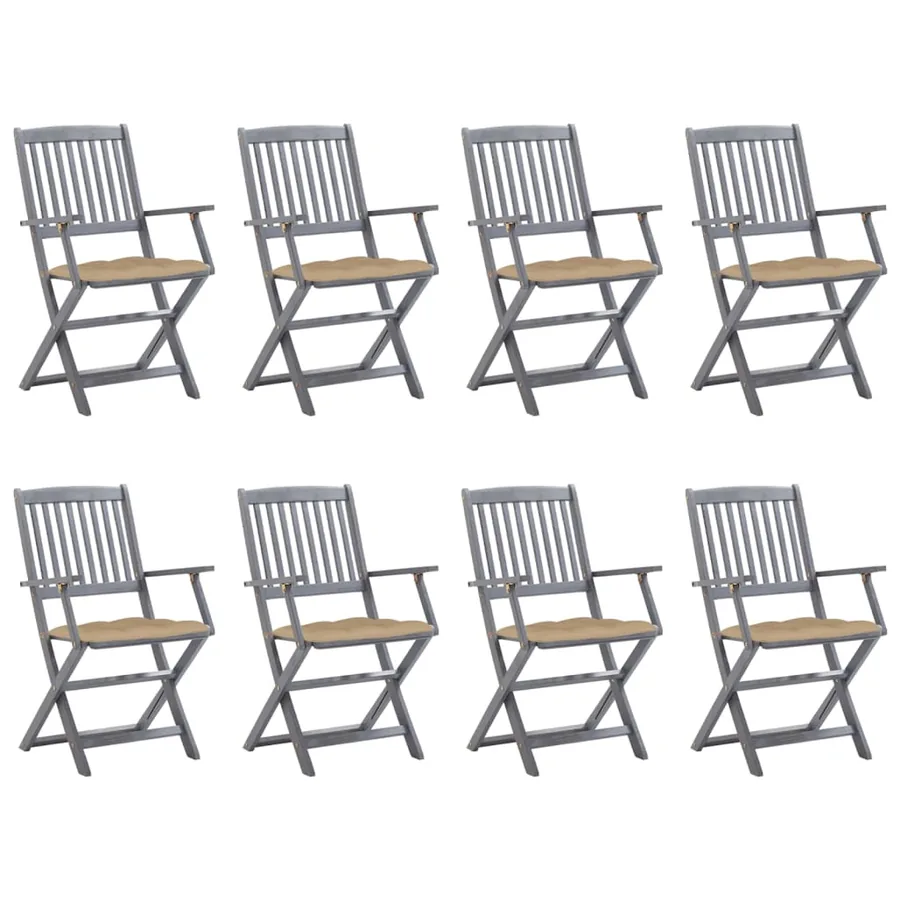 Outdoor folding chairs set of 8 and cushions Acacia wood