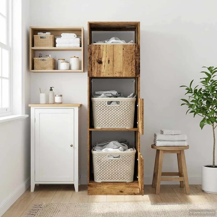 Armoire à Laver avec stockage Chêne artisanal 50 x 68 x 162 cm - 4
