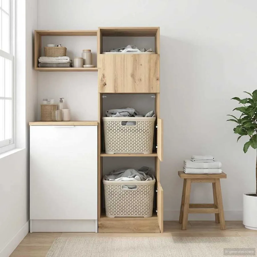 Armoire à Laver avec stockage Chêne artisanal 50 x 68 x 162 cm - 5