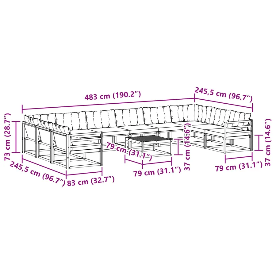 Ensemble de canapés d'extérieur 11 pcs Naturel et Crème - 14