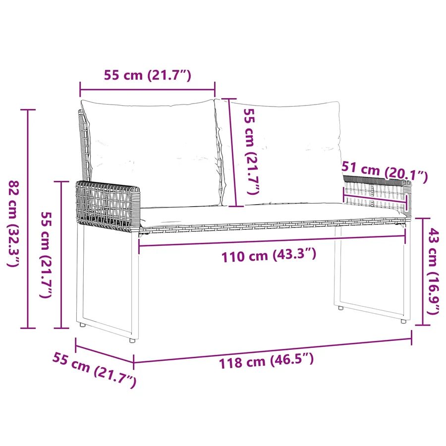Banc extérieur avec coussin Gris et Marine 118 x 55 x 82 cm - 12