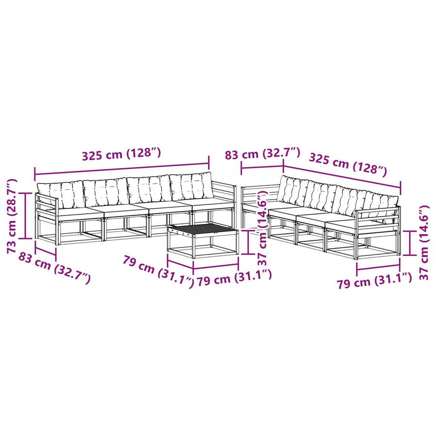 Ensemble de canapés d'extérieur 9 pcs Gris Naturel et Clair - 12