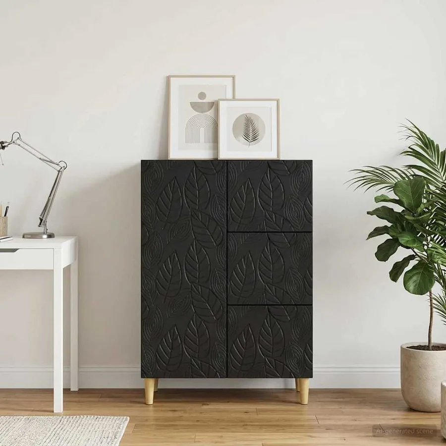Buffet Noir 66 x 34,5 x 90 cm Bois d'ingénierie - 3