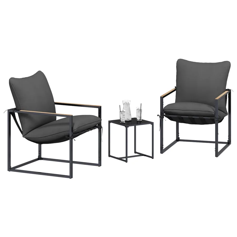 Ensemble de canapé de jardin 3 pcs Noir et anthracite Acier - 3