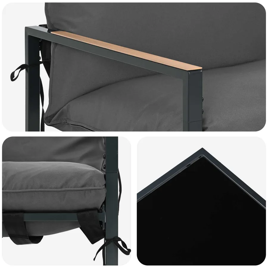 Ensemble de canapé de jardin 3 pcs Noir et anthracite Acier - 7