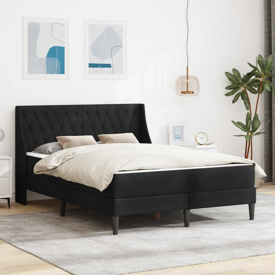 Cadre de lit avec matelas Noir 140 x 190 cm Velours